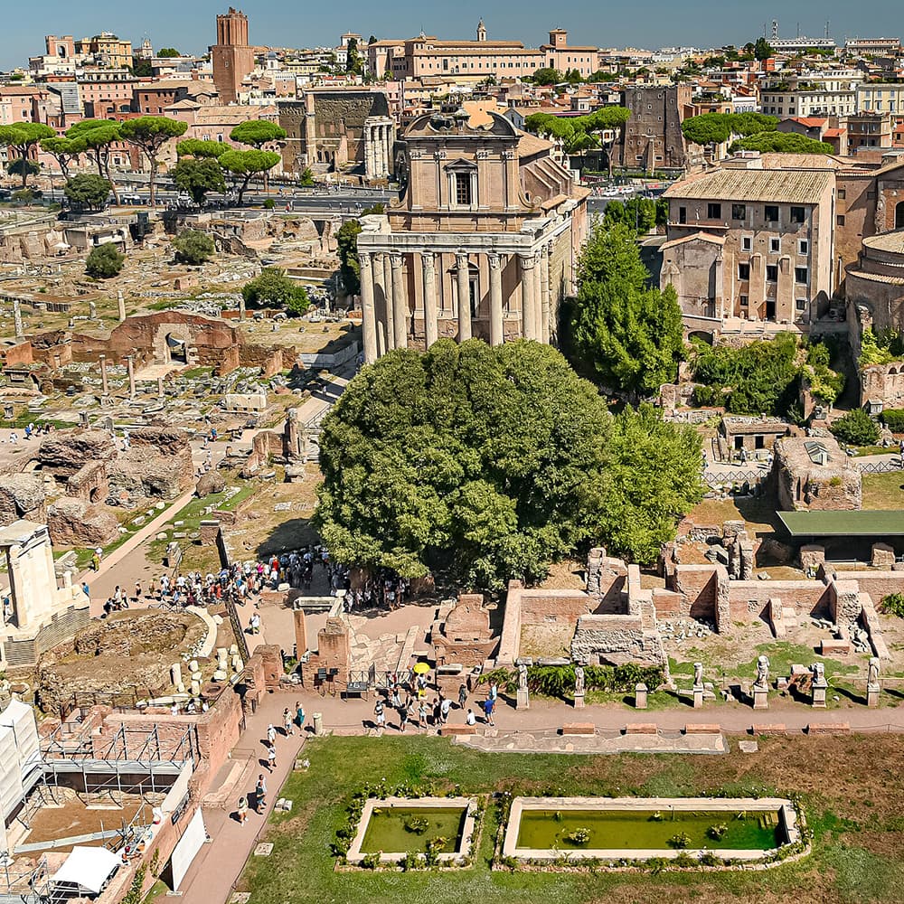 Aerial view of the Roman Forum ruins