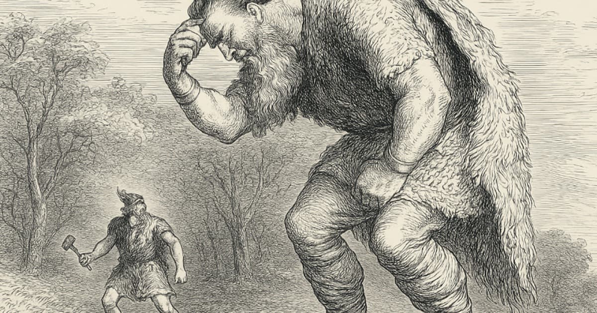 Artistic depiction of Útgarða-Loki from a 19th-century Norse myth illustration