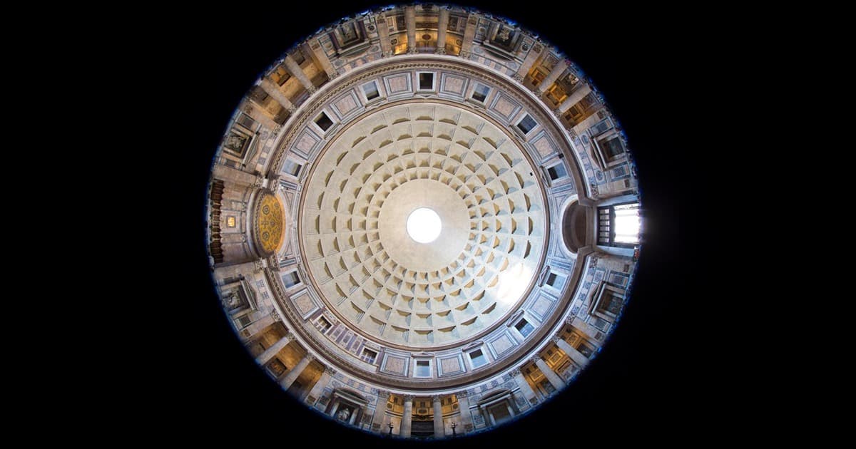 Interior view of the Pantheon dome with oculus and coffers.