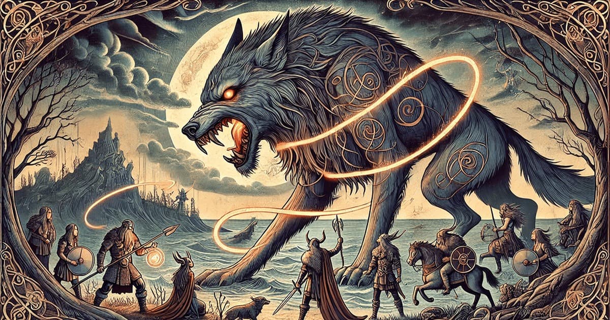 Viking Age depiction of a bound wolf associated with the Fenrir myth